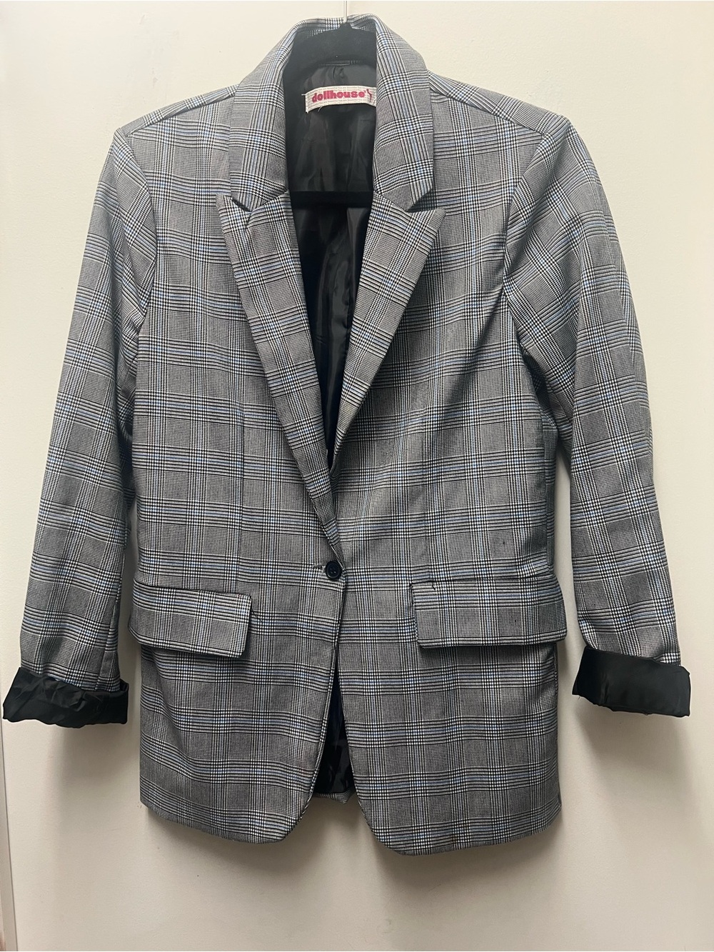 Dollhouse Gray Glen Plaid Single-Button Blazer